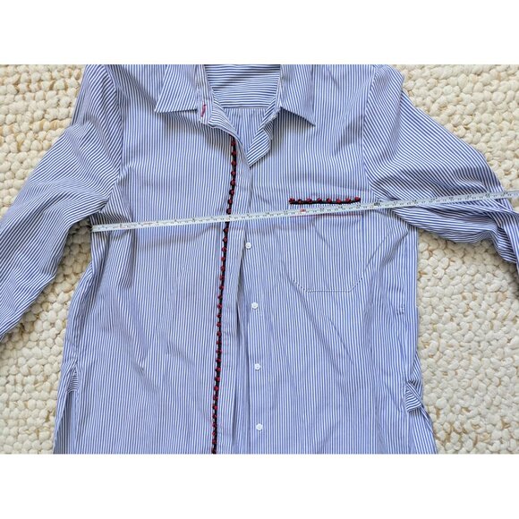 Zara Blue Stripe Shirt w/ Pom-Pom Embellishment - Size Medium - Picture 13 of 15